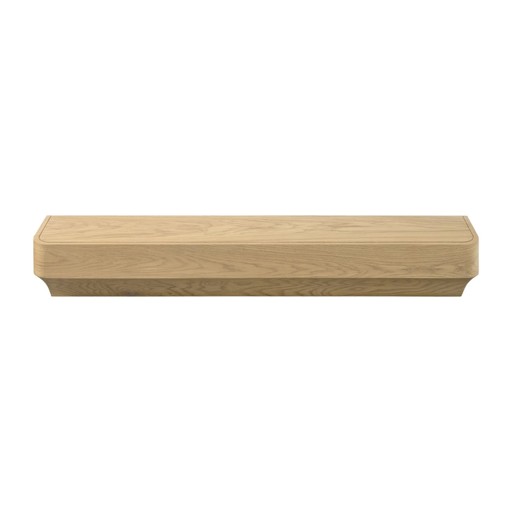 48-inch Forma floating mantel shelf in blonde wood, mid-century modern design