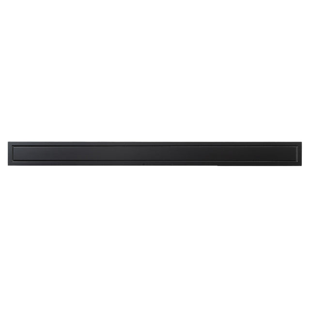 Lotta transitional floating shelf, thin profile, showcasing the black wood finish.