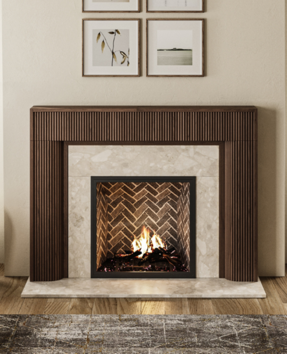 close up of Modern Ember Hazel Mantel in brown