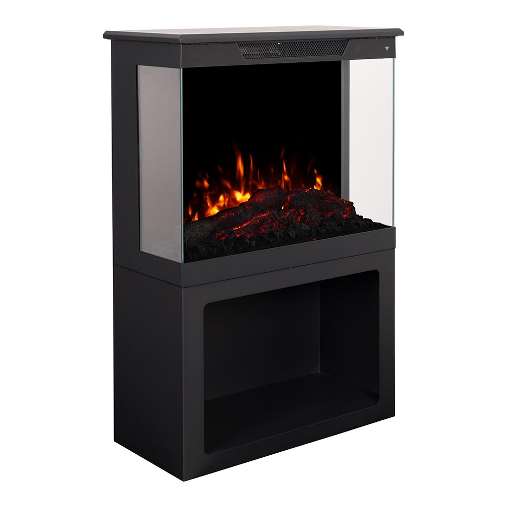 Modern Ember 24-in Black 3-Sided Stove with Storage Base ME-24-3SD-KIT-BLK - Orange Flames