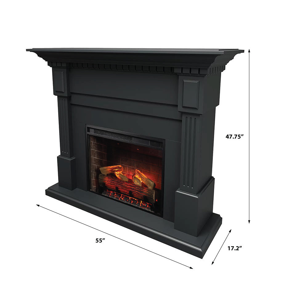 Modern Ember Augustine Black Electric Fireplace Mantel Package ME-AUG-SBK-28