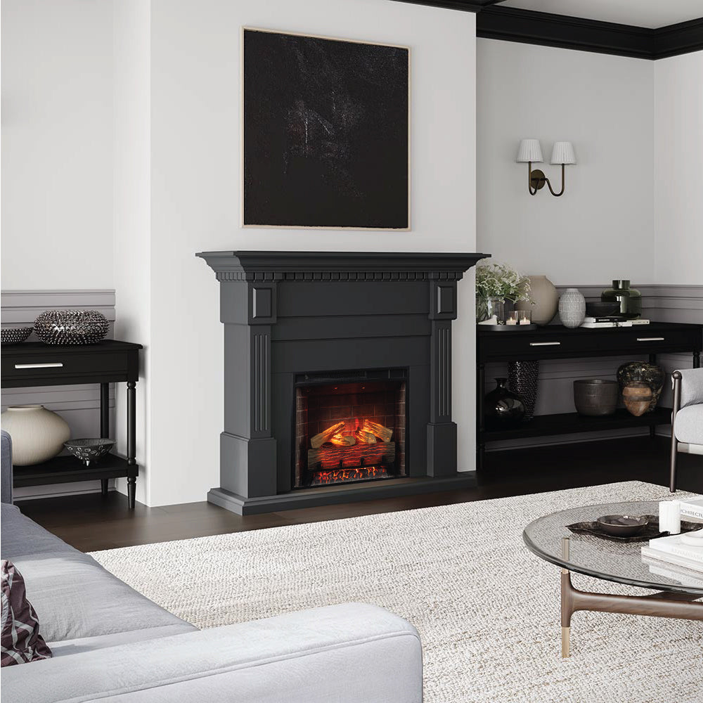 Modern Ember Augustine Black Electric Fireplace Mantel Package ME-AUG-SBK-28