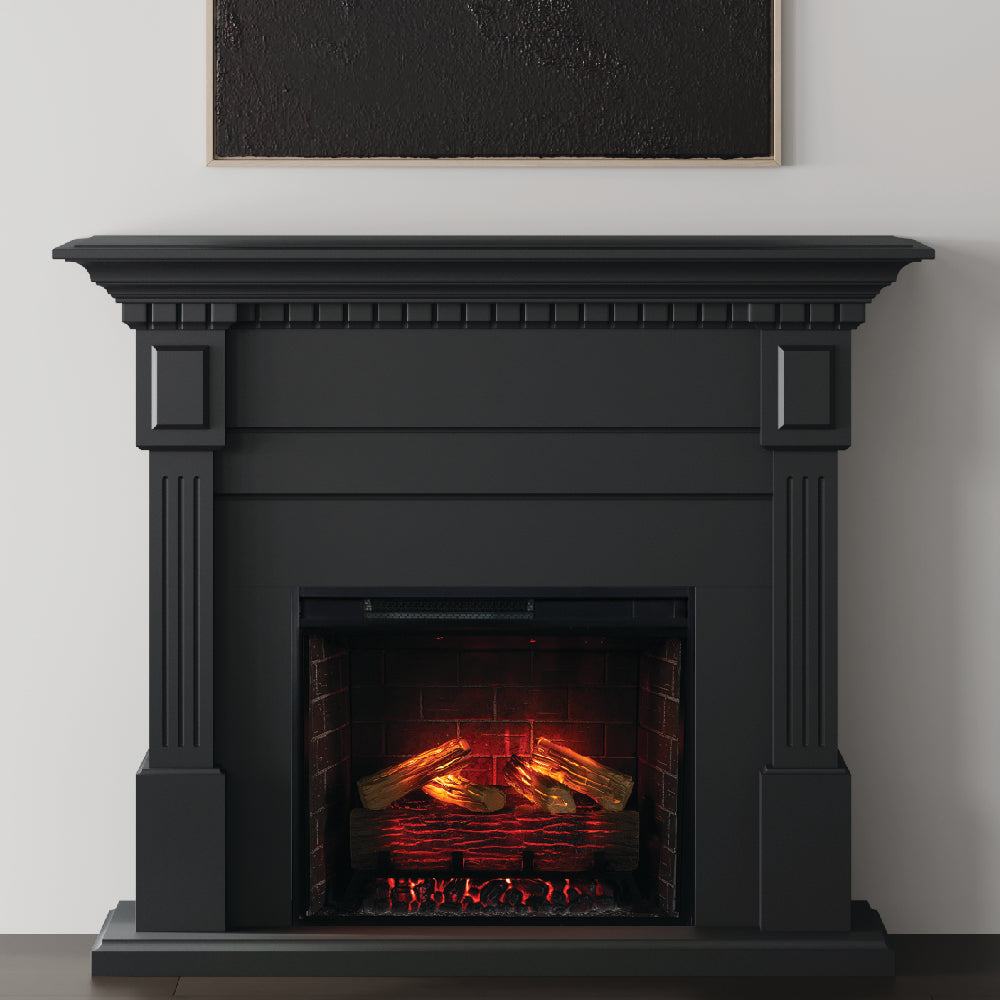 Modern Ember Augustine Black Electric Fireplace Mantel Package ME-AUG-SBK-28