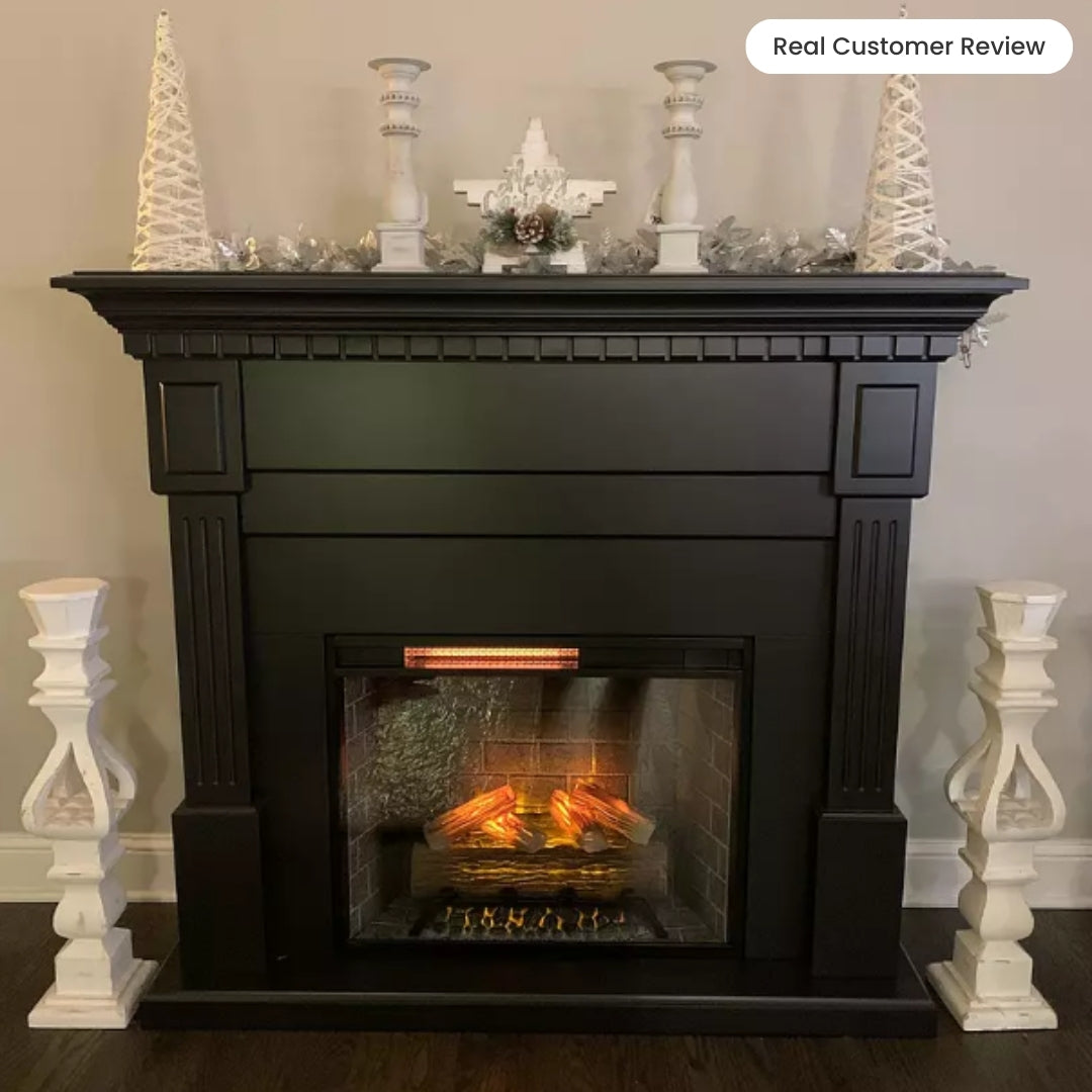 Modern Ember Augustine Black Electric Fireplace Mantel Package ME-AUG-SBK-28