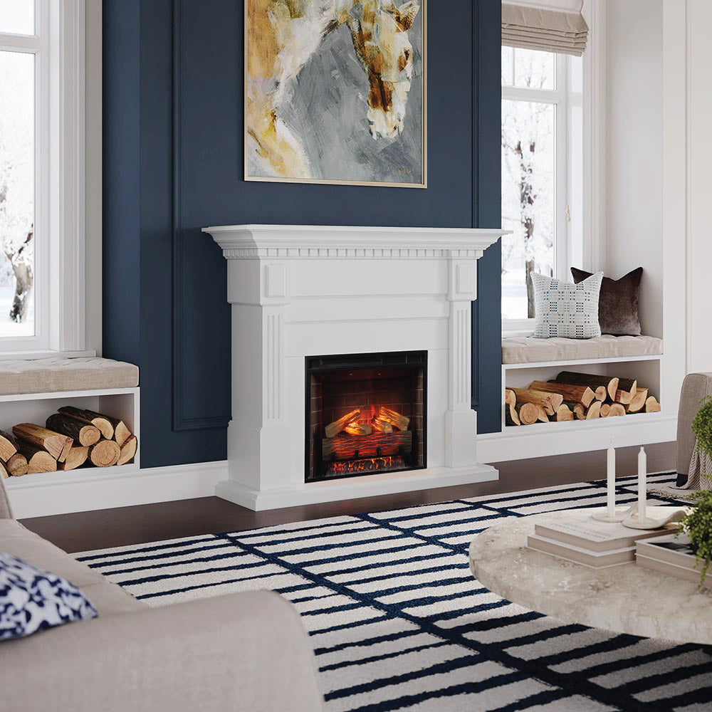 Modern Ember Augustine White Electric Fireplace Mantel Package ME-AUG-WHT-28