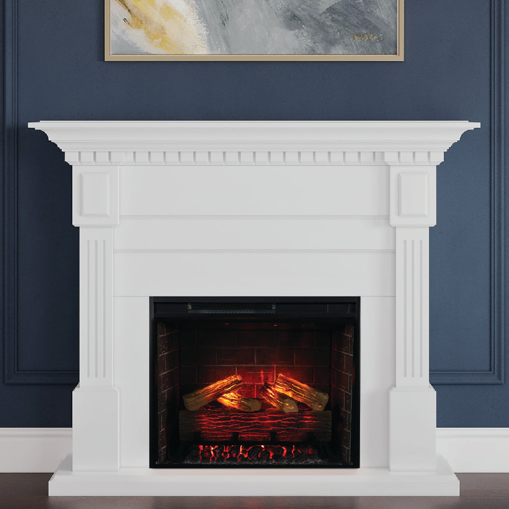 Modern Ember Augustine White Electric Fireplace Mantel Package ME-AUG-WHT-28