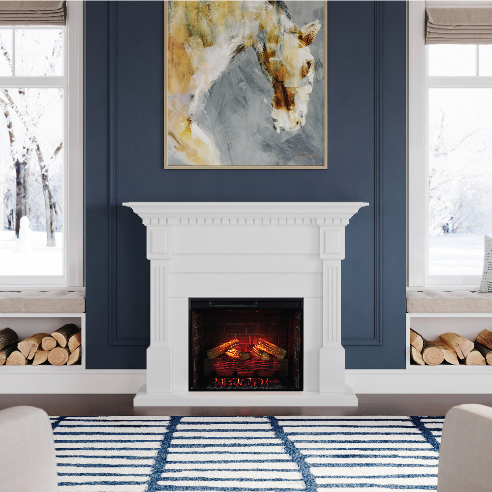 Modern Ember Augustine White Electric Fireplace Mantel Package ME-AUG-WHT-28