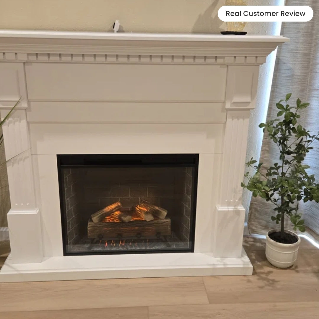 Modern Ember Augustine White Electric Fireplace Mantel Package ME-AUG-WHT-28
