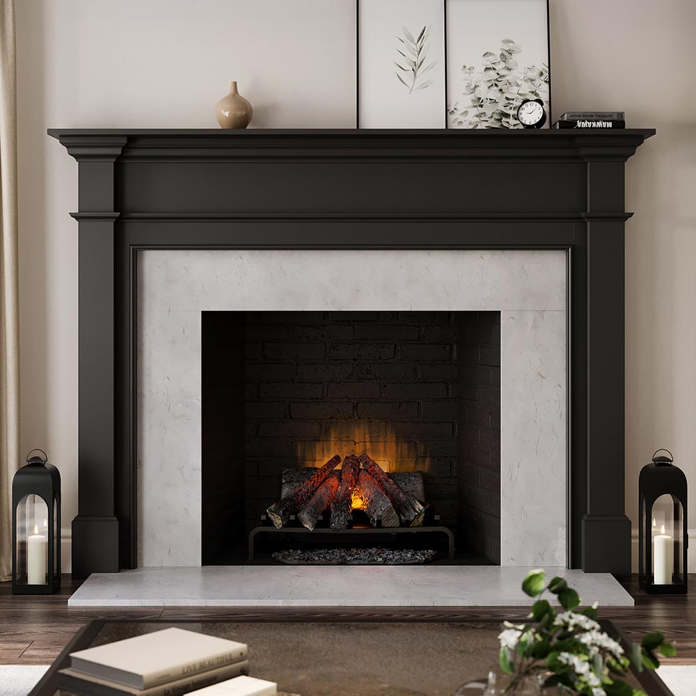Lakeport Wood Mantel - Black Paint, Cotton Facing