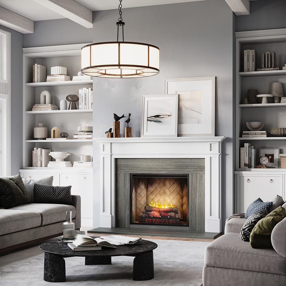 Lenwood Wood Mantel - White Paint, Paloma Grey Facing