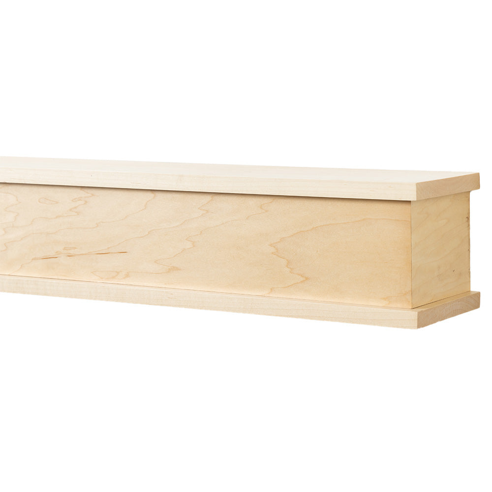 Muirwood 60-in Wood Mantel Shelf Clear Polyurathane side view.