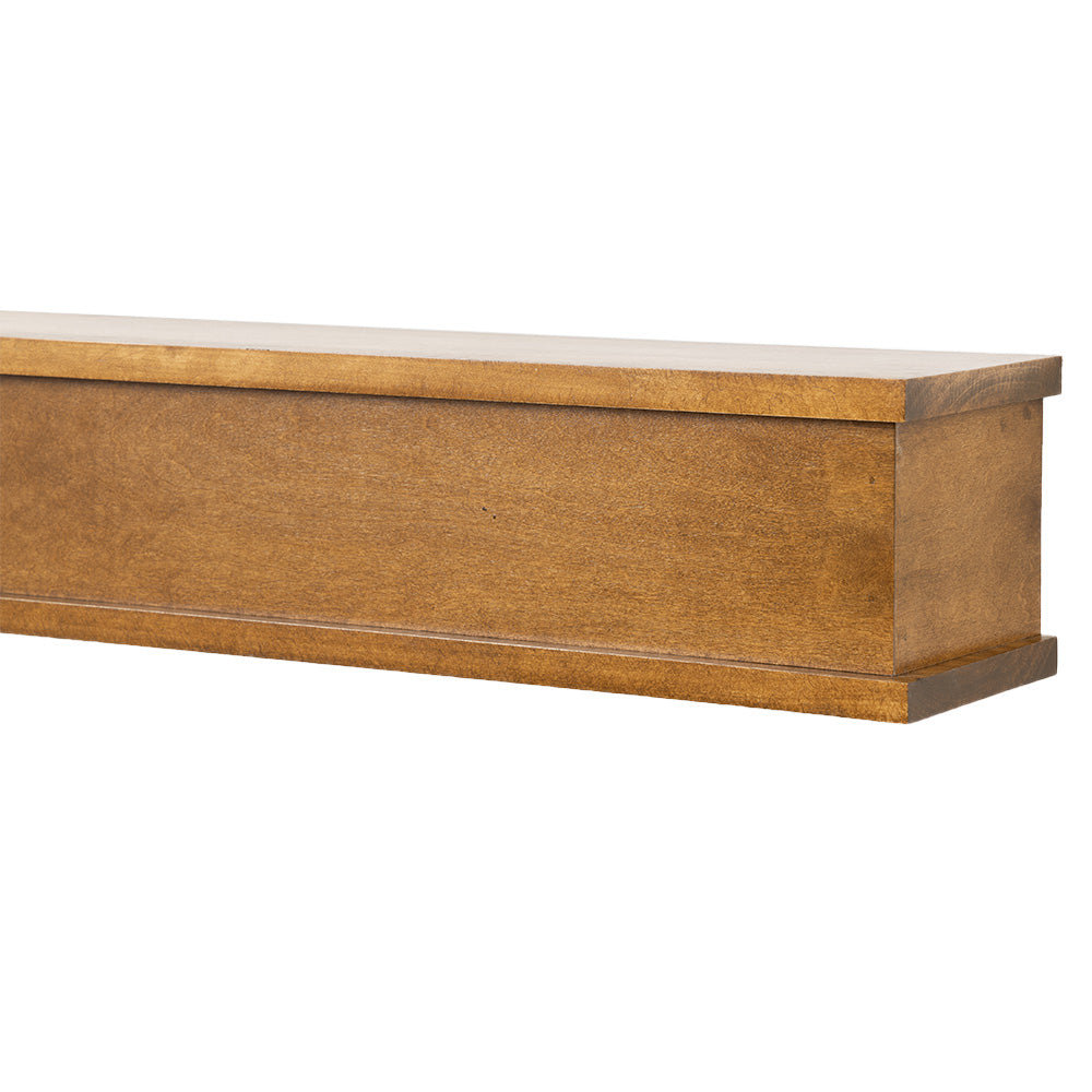 Muirwood 60-in Wood Mantel floating Shelf with a warm honey oak color finish,side view