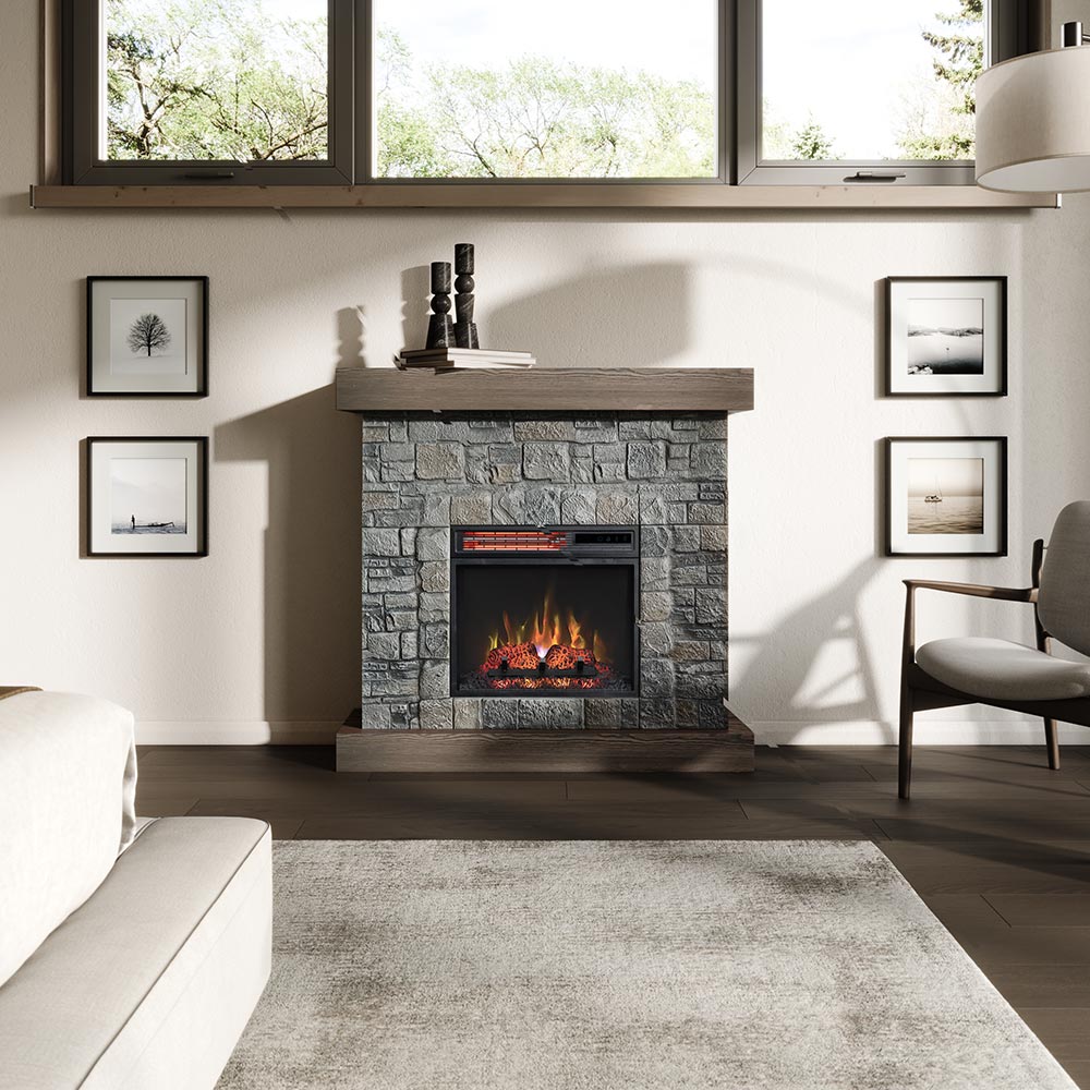 Raeford Stone Mantel & 18-in Firebox ME-RAE-STN-18