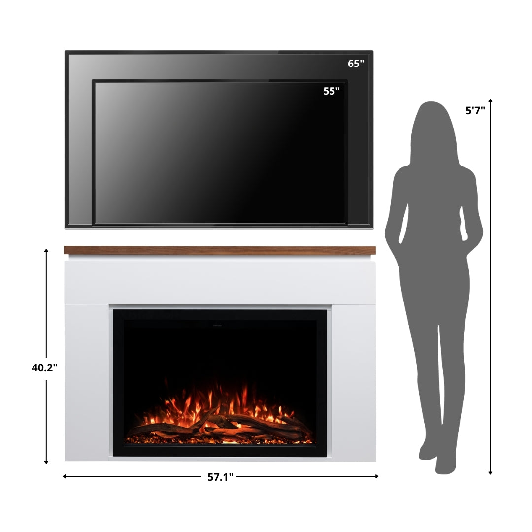 Sabrina White Mantel & 38-in Firebox ME-2412M-WHT-38 Downlight Colors