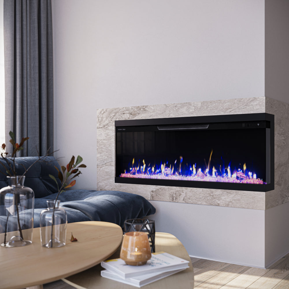 Modern Ember Skyline 50-in 3-Sided Linear Electric Fireplace ME-50-3SV : Front & 1 Side Installation