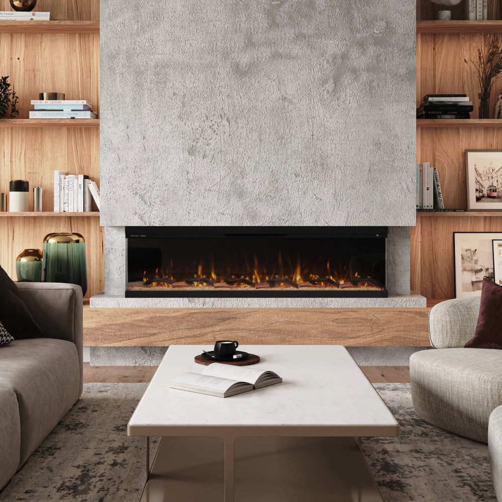 Modern Ember Skyline 72-in 3-Sided Linear Electric Fireplace ME-72-3SV : Front & 2 Sides Installation
