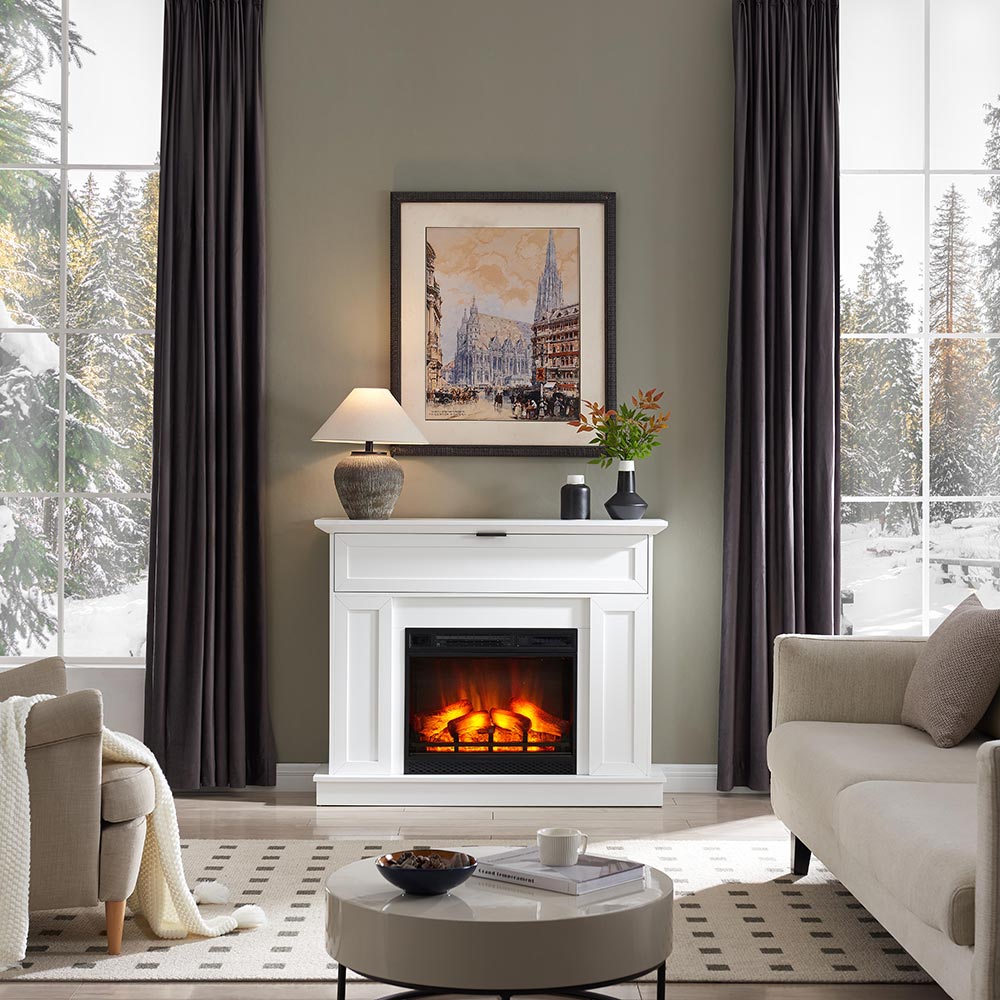Tillary White Corner Mantel & 23-in Firebox ME-TILL-WHT-23 Storage Detail