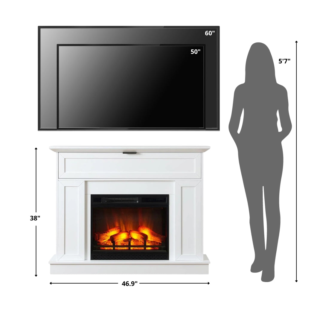 Tillary White Corner Mantel & 23-in Firebox ME-TILL-WHT-23 Flame Colors