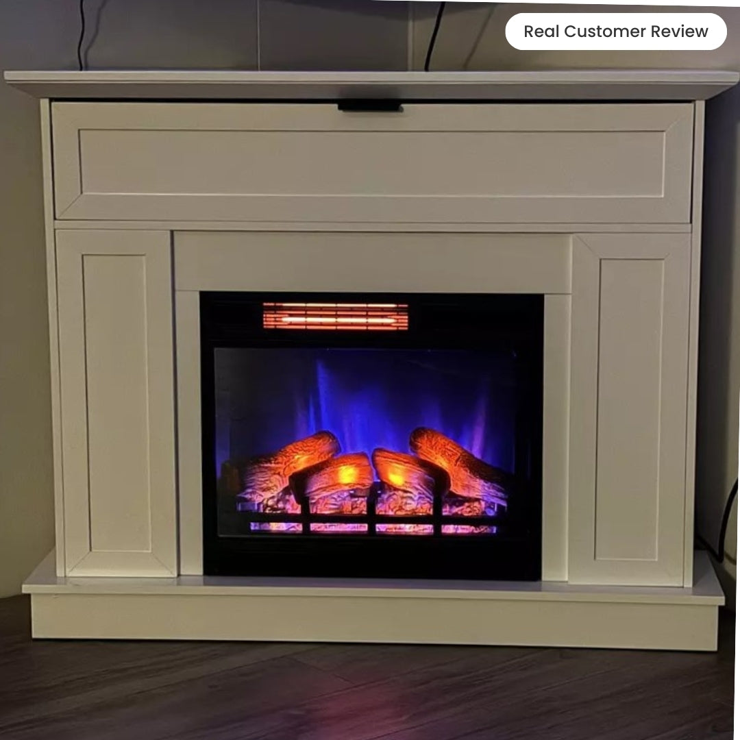 Tillary White Corner Mantel & 23-in Firebox ME-TILL-WHT-23 Storage Detail