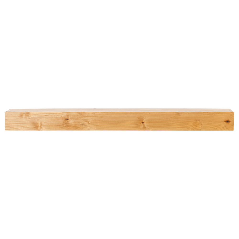 Tipton 72" floating mantel shelf in clear finish natural wood with subtle grain and contemporary rectangular profile.