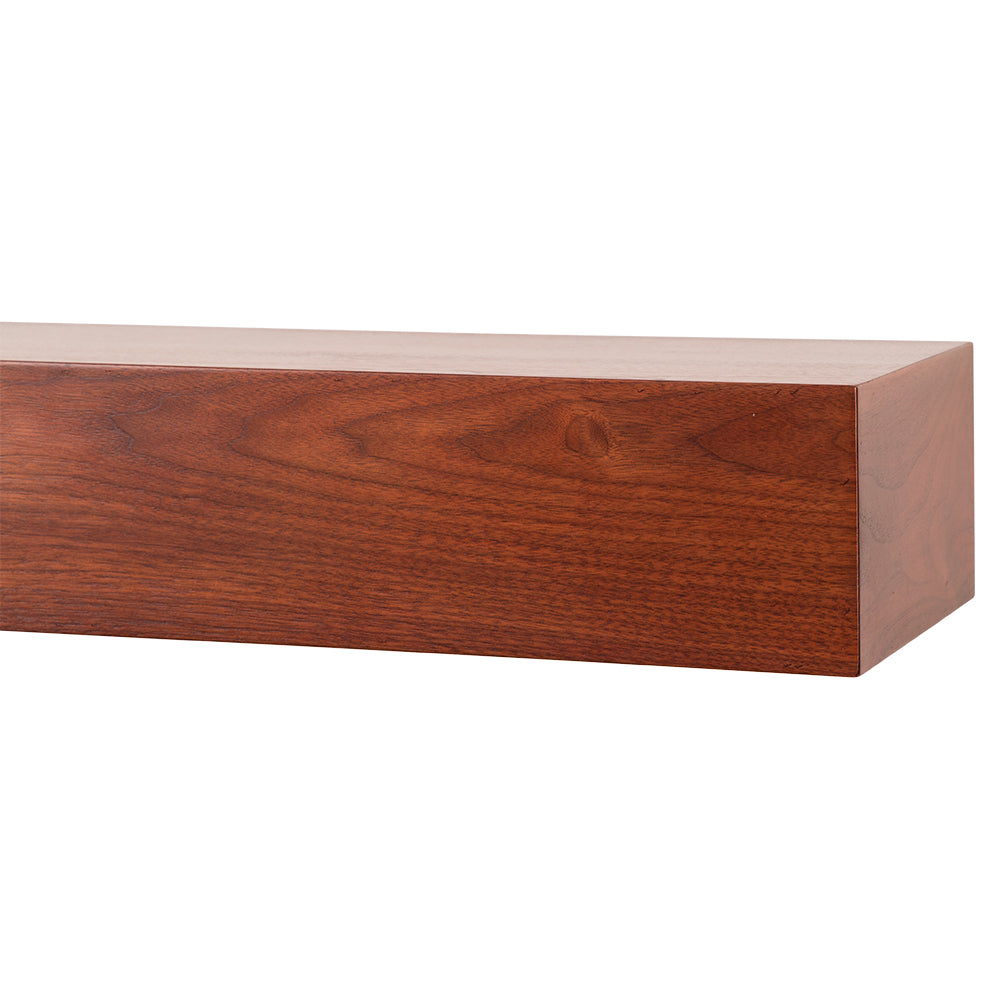 angled shot of Walnut Creek 72-in Wood Mantel Shelf - Burnt Sienna Finish