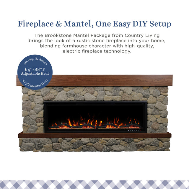 Brookstone River Rock Mantel & 50" Linear Firebox by Country Living