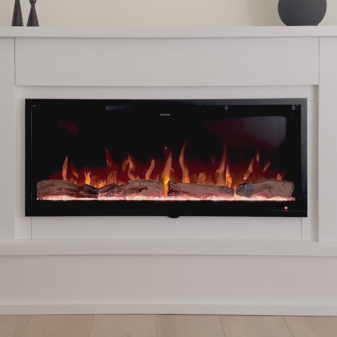 Load video: Modern Ember Patton Electric Fireplace Mantel Package