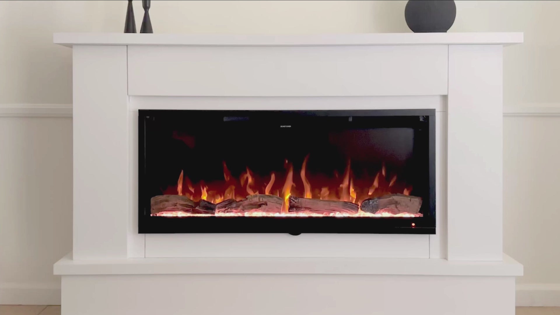 Load video: Modern Ember Patton Electric Fireplace Mantel Package