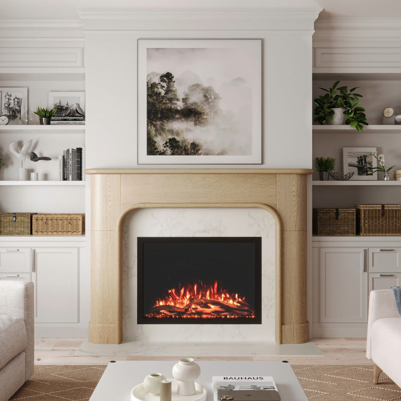 Willow Bend fireplace mantel surround in modern white living room