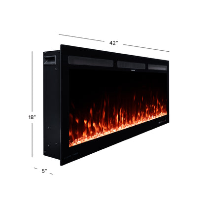 Corner view diagram of the 42 inch  Vibrance Fireplace.