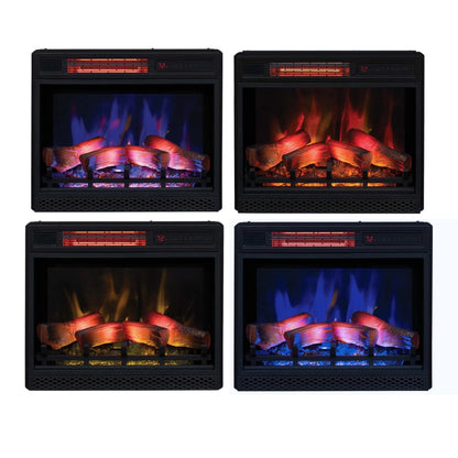 Grid displaying four  different flame and ember bed color combinations for the 23" firebox insert.