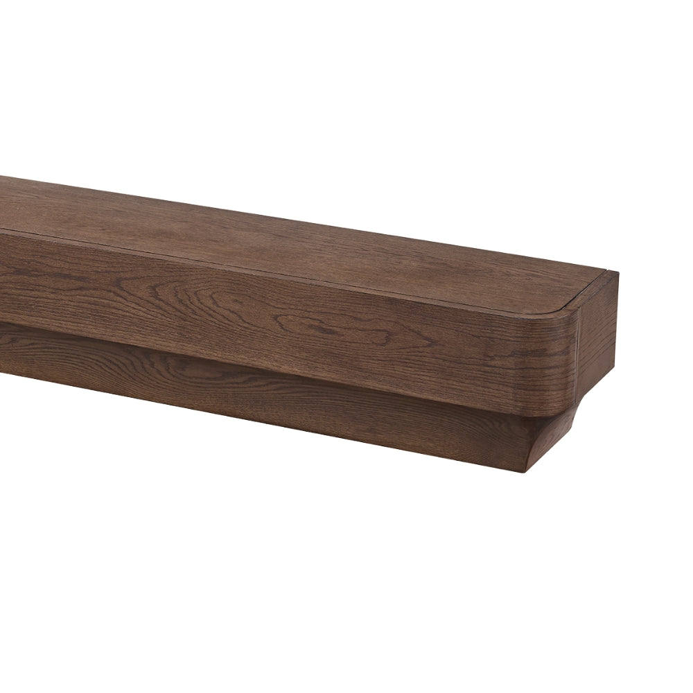 angled view of Forma Mantel Shelf 60 Inch in Burnished Walnut