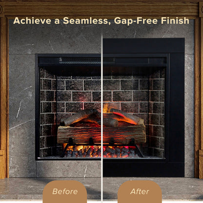 Before and after comparison of a fireplace with improved finish.