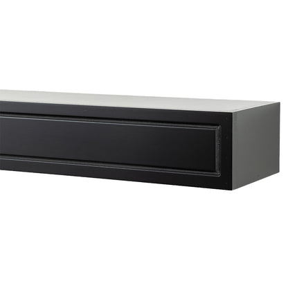 close up, angle shot of Lotta floating mantel shelf, box style, with a simple block design and matte black finish.