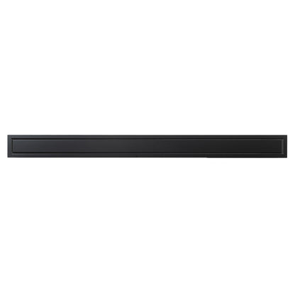 Lotta transitional floating shelf, thin profile, showcasing the black wood finish.