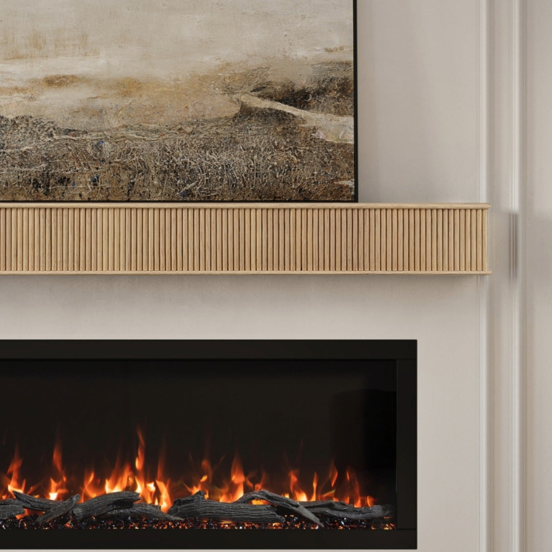 Floating fireplace mantel shelf close up