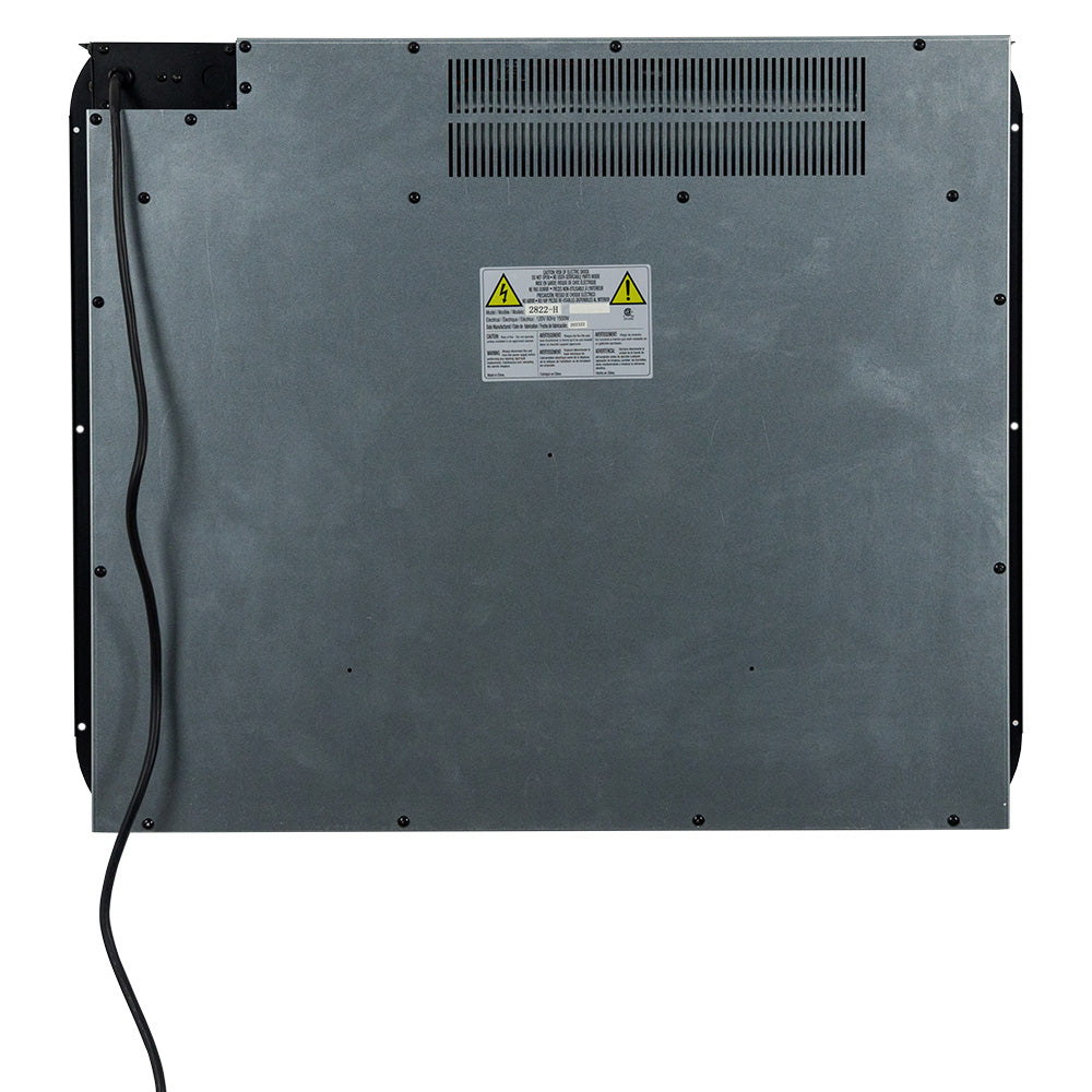 Rear view of the 28 inch Uptown Insert, illustrating the plug-in or hardwire installation options.