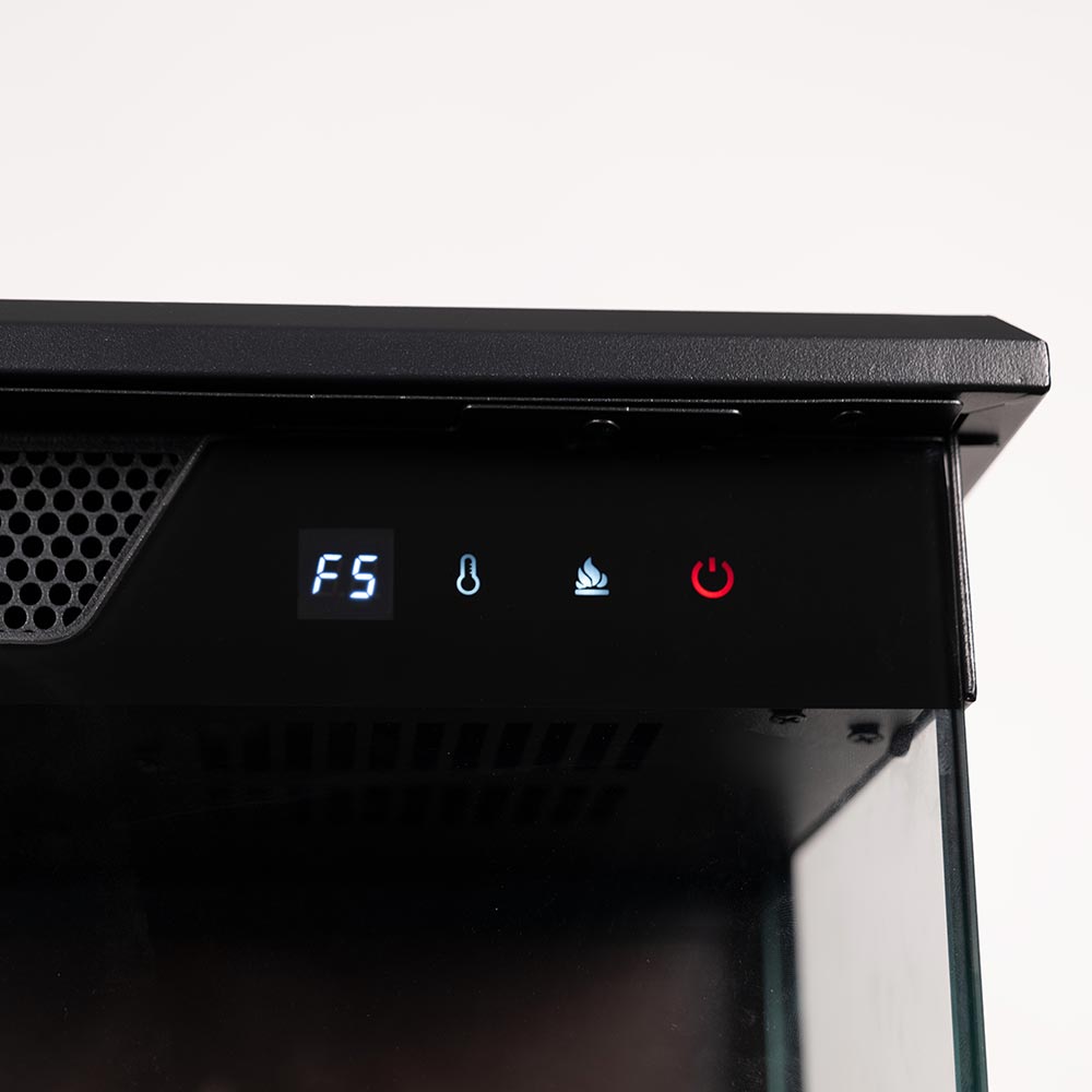 Close-up of the hidden internal digital control panel of the Skyline stove, showing the temperature and timer display.