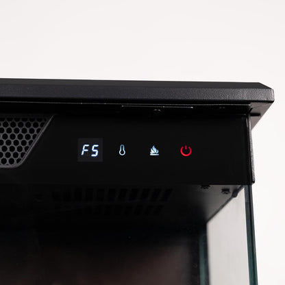 Close-up of the hidden internal digital control panel of the Skyline stove, showing the temperature and timer display.