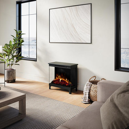 White Skyline Smart Freestanding Stove installed in a clean, brightly lit room, emphasizing its small footprint and portable design.
