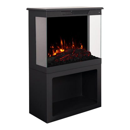 Modern Ember 24-in Black 3-Sided Stove with Storage Base ME-24-3SD-KIT-BLK - Orange Flames