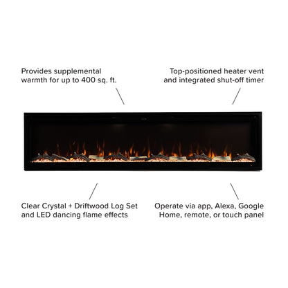 Modern Ember Aerus Deep 72-in Linear Electric Fireplace - ME-SL72 - Dimensions