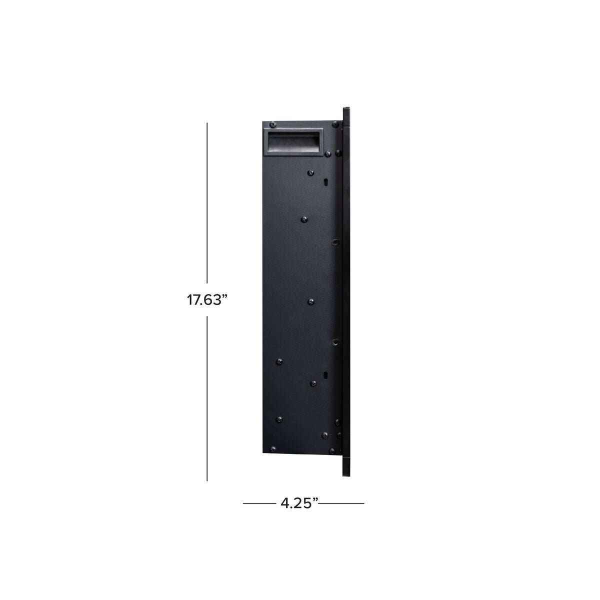 Side view of the Aerus Slim Electric Fireplace unit, illustrating the thin profile and minimal required wall depth for recessing.