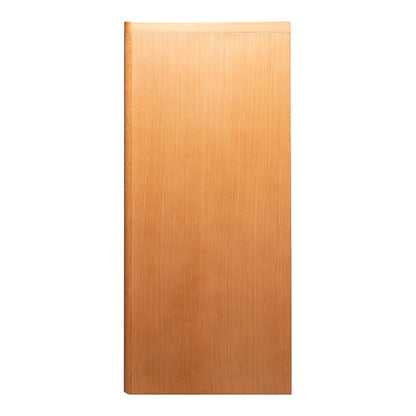 Close-up of the flat wood side panel and finish of the Arrie Mantel.