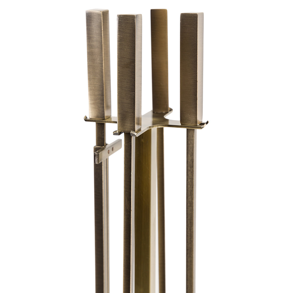 close up view of handles of Harriet Fireplace Tool Set in Aged Brass T51521PB