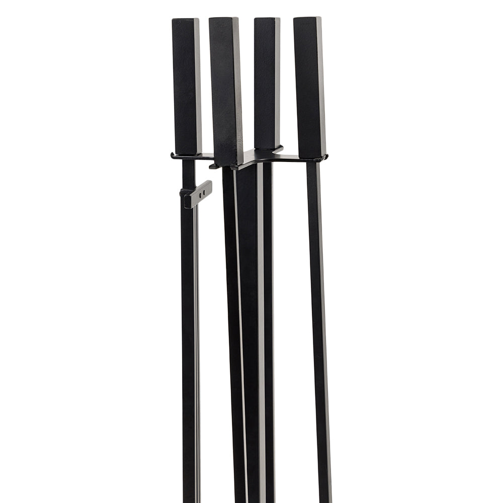Close up of the handles of Harriet Fireplace Tool Set in Black T51521BK