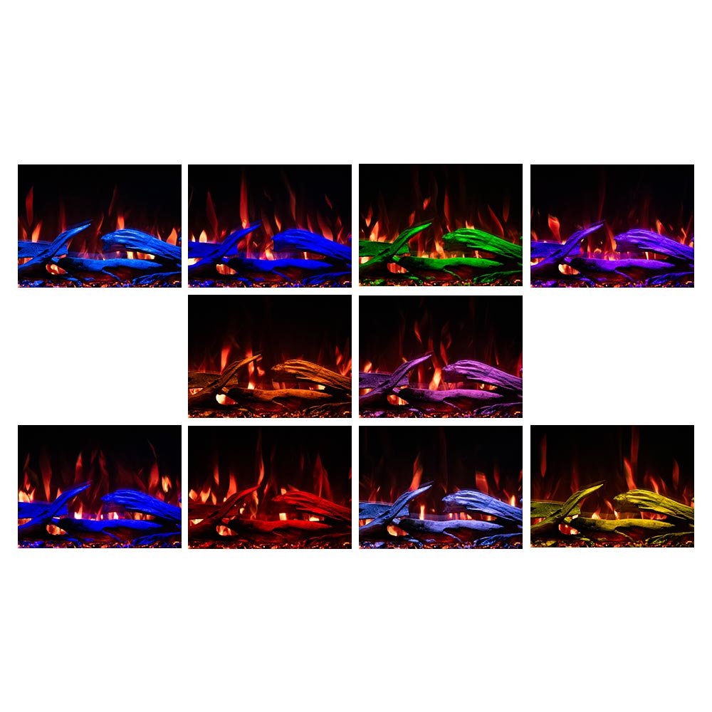 Grid displaying 10 different log and ember bed combinations for the 33" smart firebox.