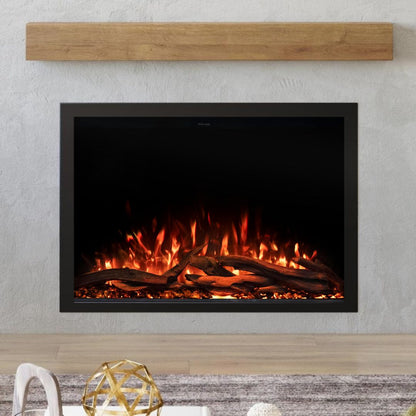 Highmark Traditional Built-in Electric Fireplace showcasing a realistic orange flame effect over a log set.