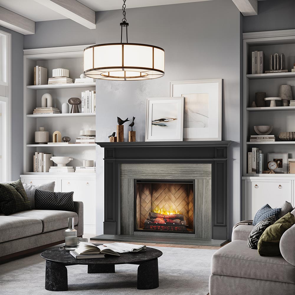 Lenwood Wood Mantel - Black Paint, Paloma Grey Facing
