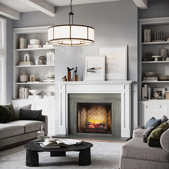 Lenwood Wood Mantel - White Paint, Paloma Grey Facing